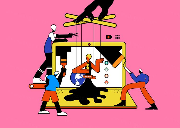 抵制散步谣言假新闻社会问题恶意评论舆论宣传插画素材 Fake News Stop!!!