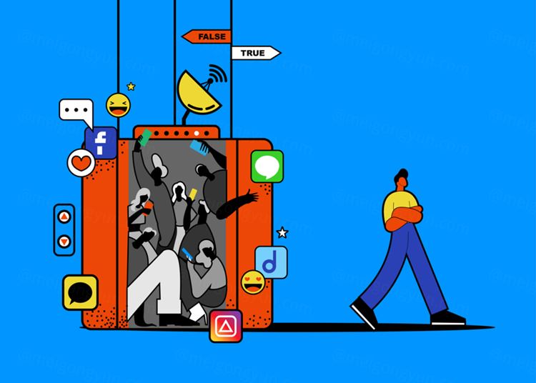 抵制散步谣言假新闻社会问题恶意评论舆论宣传插画素材 Fake News Stop!!!