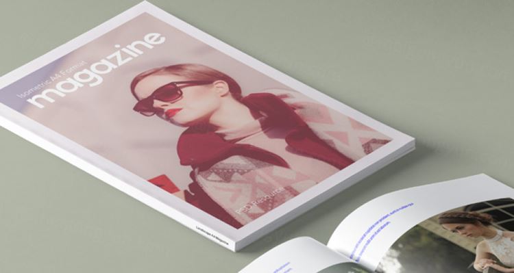 等轴透视书籍杂志模型PSD贴图模板A4 Psd Magazine Mockup Template