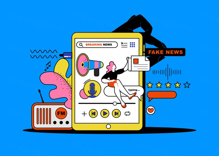 抵制散步谣言假新闻社会问题恶意评论舆论宣传插画素材 Fake News Stop!!!