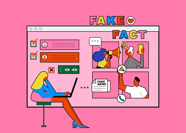 抵制散步谣言假新闻社会问题恶意评论舆论宣传插画素材 Fake News Stop!!!