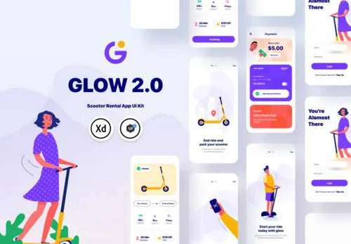 专业共享脚踏车租赁移动App移动应用程序UI套件 Glow App U