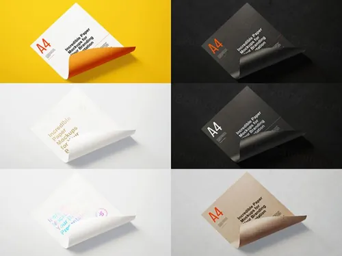 弯曲A4纸质品牌模型PSD模板Paper Branding Mockup