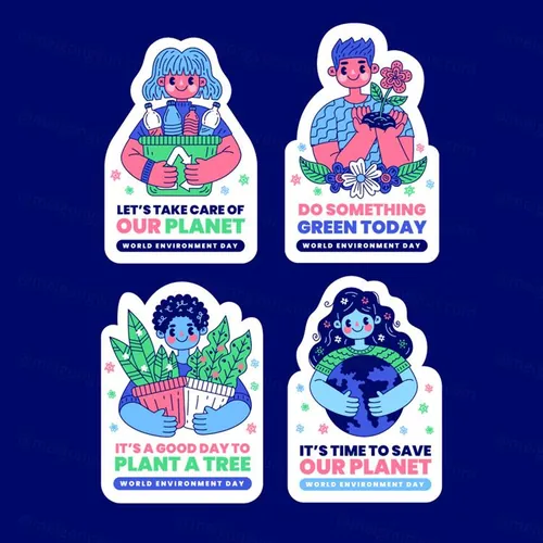 绿色环保生活低碳保护地球生态主题徽章贴纸设计装饰元素矢量素材