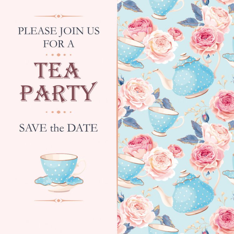 茶会邀请函请柬聚会矢量平面设计素材模板Tea party invitation