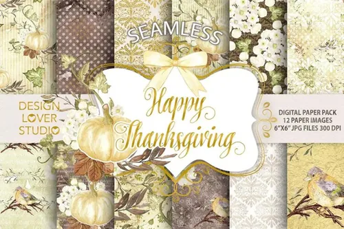 感恩节快乐主题水彩图案设计素材 “Happy Thanksgiving 2” digital papers