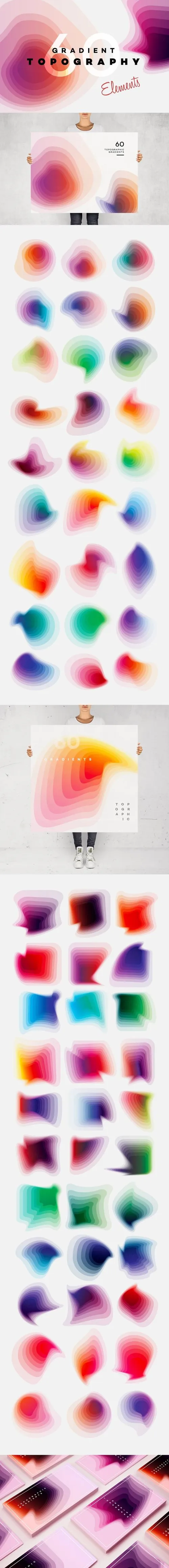 60款梯形等高线运动效果抽象渐变形状素材 Gradient
