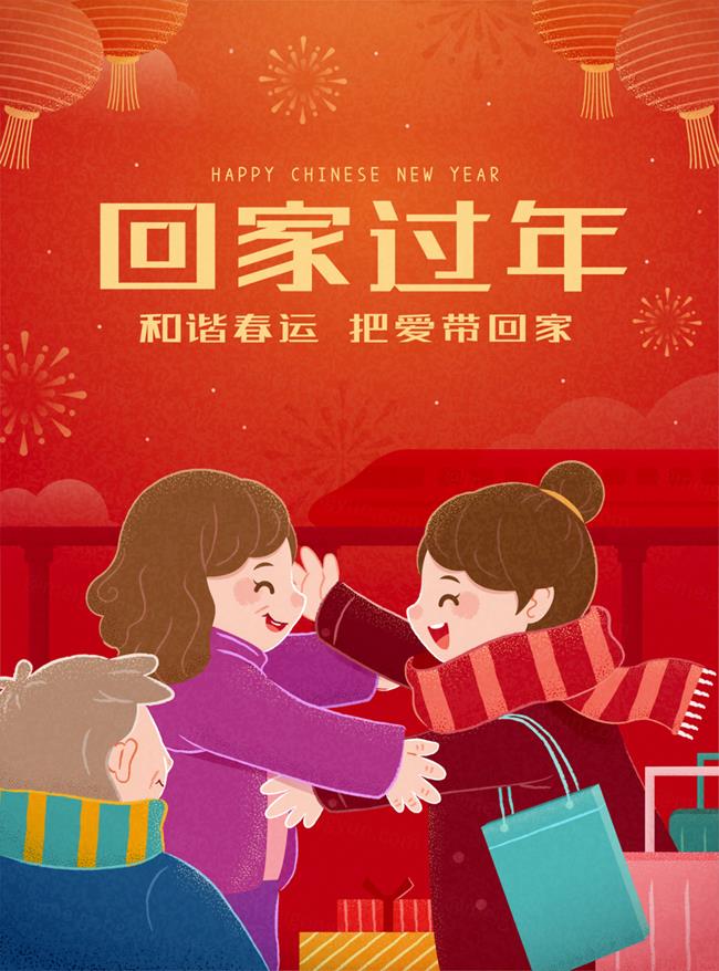 2023年中国年春节春运回家过年专题农历兔年东方传统佳节新年