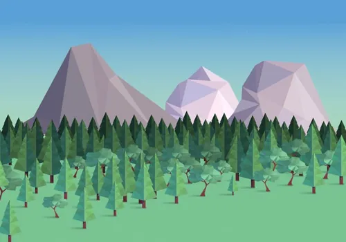 低多边形矢量山川森林景观Low Poly Forest With Mountain Background Vector Illus...