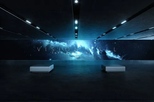 超长画廊宣传海报广告牌发布会提案样机PSD模板 Vision Hall Mock-up