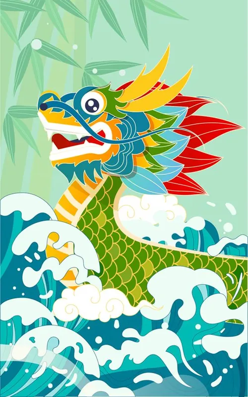 端午节河流中赛龙舟比赛场景EPS矢量插画素材