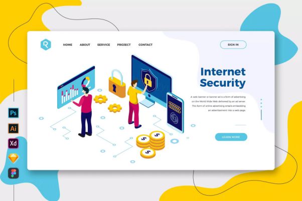 互联网安全-创意网站着陆页UI设计模板