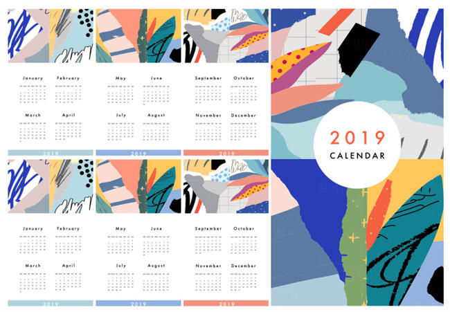 年创意抽象现代艺术日历EPS矢量模板 Calendar