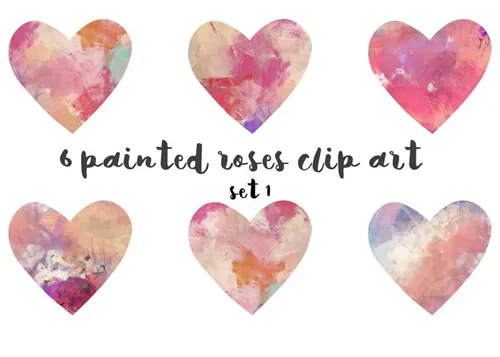 手绘水彩爱心形状设计素材Painted hearts clipart set 1