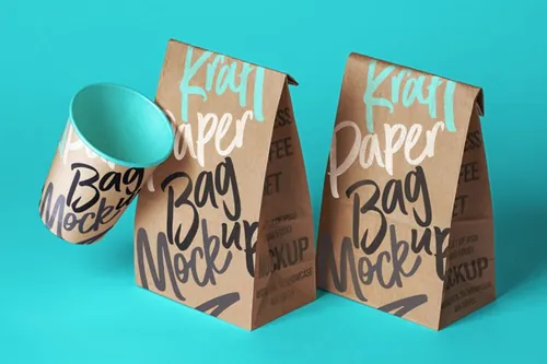 一款优雅的牛皮纸psd咖啡袋样机 Kraft Paper Psd Coffee Bag Mockup