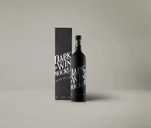 红酒黑色哑光酒瓶包装设计PSD贴图样机Psd Red Wine Dark Bottle Mockup