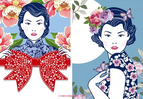复古风传统东方女士矢量元素Vectorial element