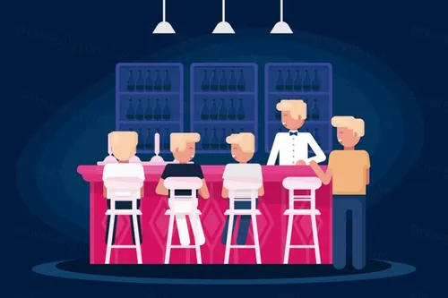 矢量酒吧扁平风格插图Crowded Bar Vector