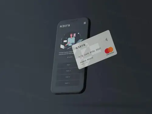在线支付APP界面UI设计提案手机和信用卡场景样机模板 Online Payment Mo