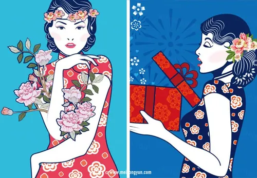 复古风传统东方女士矢量元素Vectorial element