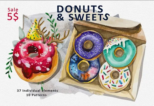 手绘水彩插画风格甜点素材元素Dessert material
