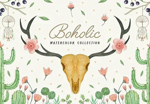 森系印第安人风格水彩捕梦网帐篷羽毛花卉PNG免抠设计素材