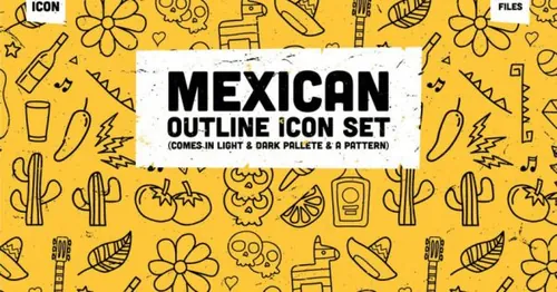 墨西哥国家元素轮廓图标集mexican-outline-icon