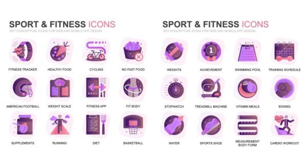 现代扁平化渐变设计风格健身运动主题图标素材modern-set-gra