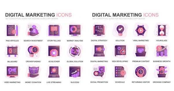 现代扁平化渐变设计风格互联网数字营销主题图标modern-set-gr