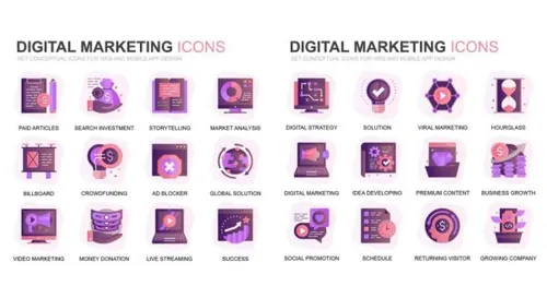 现代扁平化渐变设计风格互联网数字营销主题图标modern-set-gr