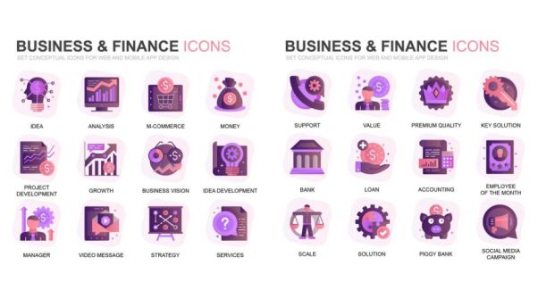 现代扁平化渐变设计风格商务amp;amp;金融主题图标素材