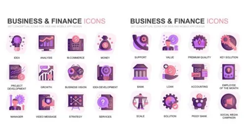 现代扁平化渐变设计风格商务amp;amp;金融主题图标素材