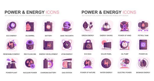 现代扁平化渐变设计风格电力amp;amp;能源管理主题图标素材