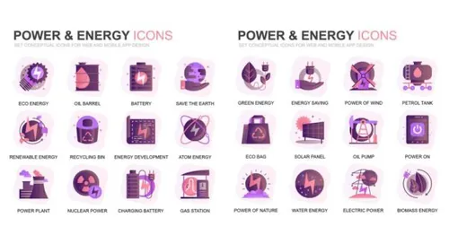 现代扁平化渐变设计风格电力amp;amp;能源管理主题图标素材