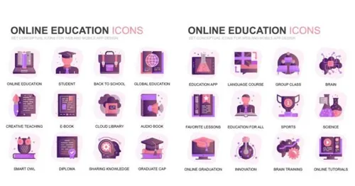 现代扁平化渐变设计风格在线教育amp;amp;网上培训主题图标素材
