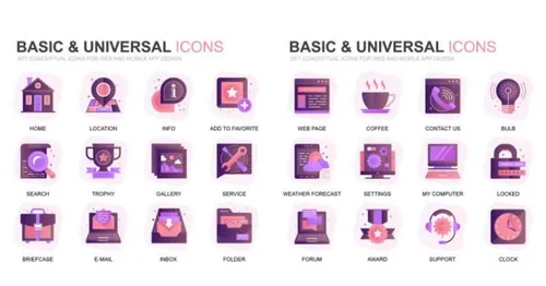 现代扁平化渐变设计风格基础通用常用图标素材modern-set-gra