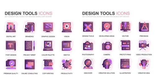 现代扁平化渐变设计风格设计工具主题图标素材modern-set-gra