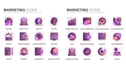 现代扁平化渐变设计风格市场营销主题图标素材modern-set-gra