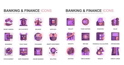 现代扁平化渐变设计风格金融银行主题图标素材modern-set-gra