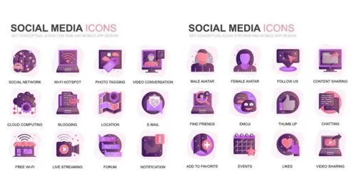 现代扁平化渐变设计风格社交媒体主题图标素材modern-set-gra