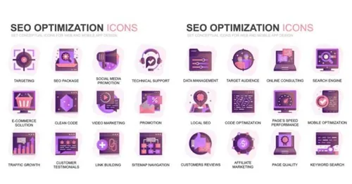 现代扁平化渐变设计风格SEO搜索引擎优化主题图标modern-set-