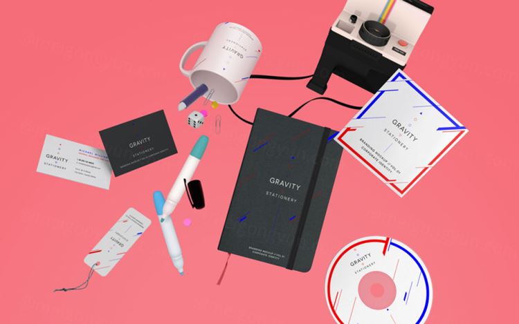 文具品牌模型PSD模板Gravity Stationery Branding