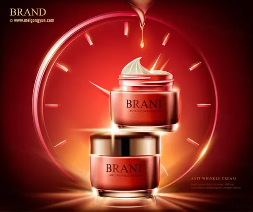 高端红色面霜化妆品AI矢量海报模板Cosmetic posters template