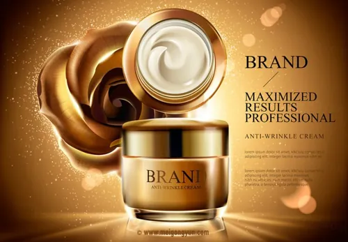 高端金色面霜护肤品AI矢量海报模板Cosmetic posters template