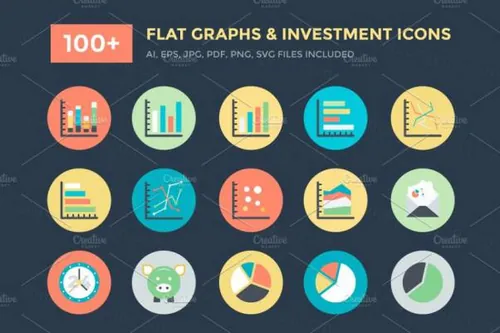 投资主题图标素材 Flat Graphs and Investment Icon