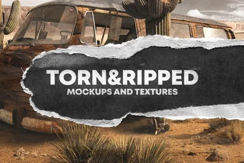 高质量潮流做旧艺术撕裂纸张纹理样机素材合辑 TORNRIDD