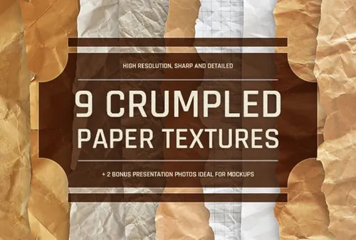 褶皱纸张纹理做旧效果背景PSD设计素材模板Crumpled Paper Textures