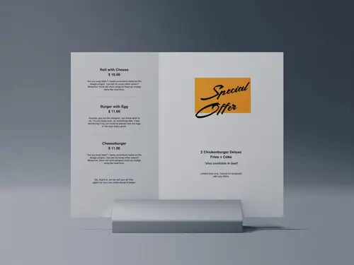 桌面简约食谱菜单设计提案样机PSD模板 Front Table Tent Mockup 样