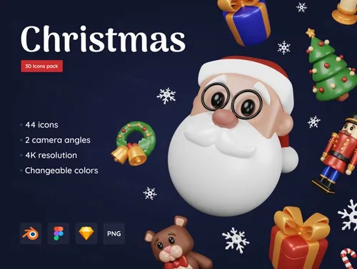 44个三维渲染卡通圣诞元素图标插画集 Christmas P