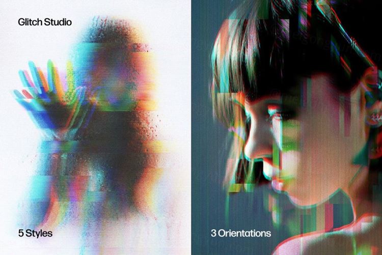 未来派迷幻酸性信号故障艺术图片扭曲错误模糊PS特效模板 Gl